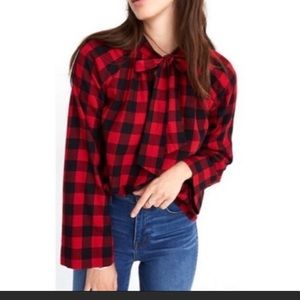 Madewell Tie-Neck Popover Shirt in Buffalo Check